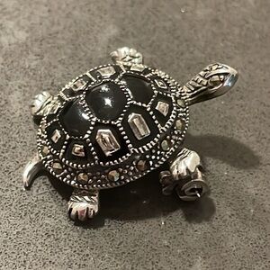 Vintage 925 Silver and Marcasite Turtle Brooch